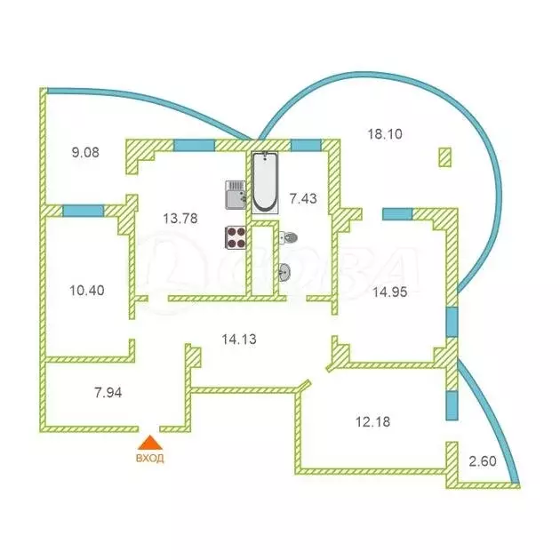 3-комнатная квартира: Тюмень, улица Федюнинского, 64 (110 м) - Фото 1