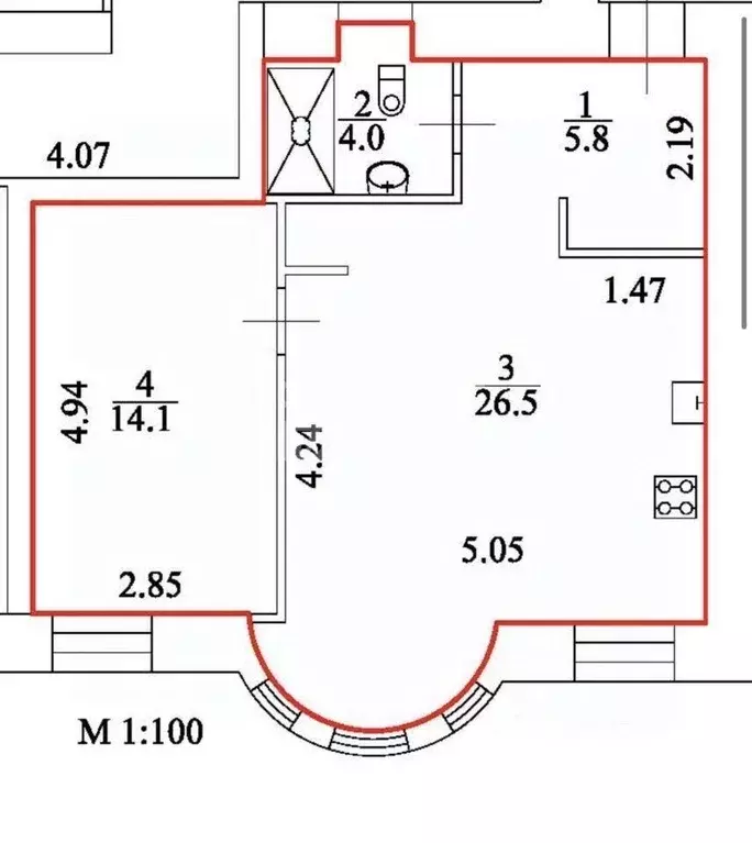 Квартира, 1 комната, 50.4 м - Фото 2