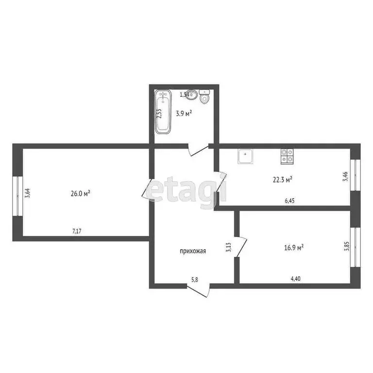 2-комнатная квартира: Махачкала, Юго-Восточная улица, 70Ак1 (76.3 м) - Фото 1
