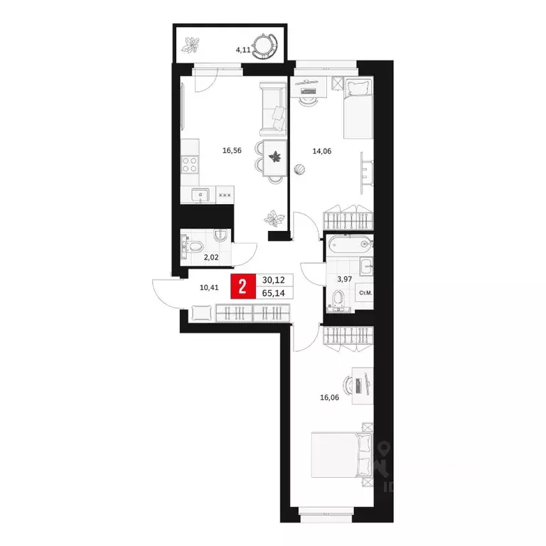 2-к кв. Башкортостан, Уфа ул. Большая Московская, 11 (65.14 м) - Фото 1