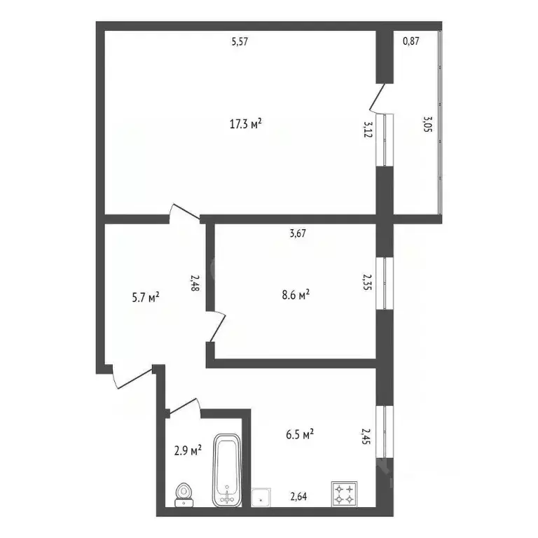 2-к кв. Амурская область, Благовещенск ул. Ленина, 119/1 (42.9 м) - Фото 2