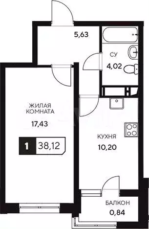 1-к. квартира, 38,1 м, 3/20 эт. - Фото 1