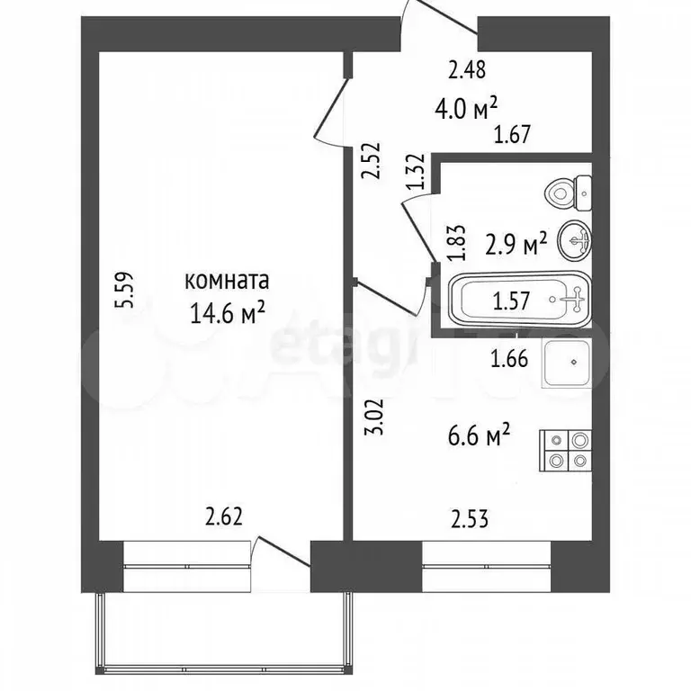 1-к. квартира, 28 м, 4/5 эт. - Фото 0