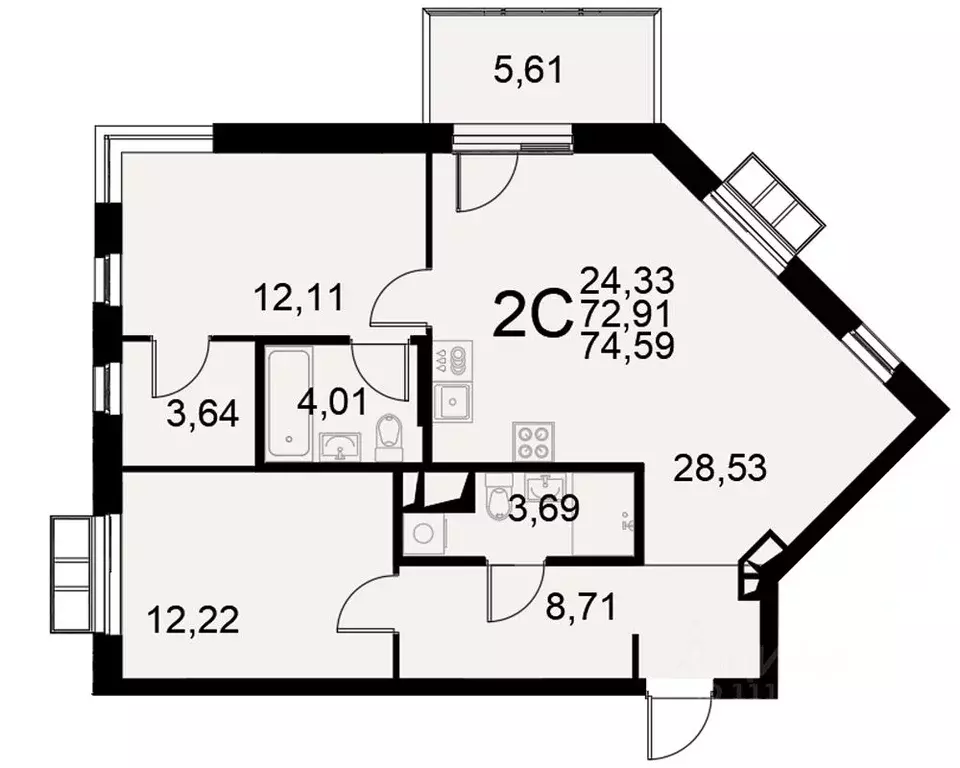 2-к кв. Тульская область, Тула Хлебная пл. (72.91 м) - Фото 0