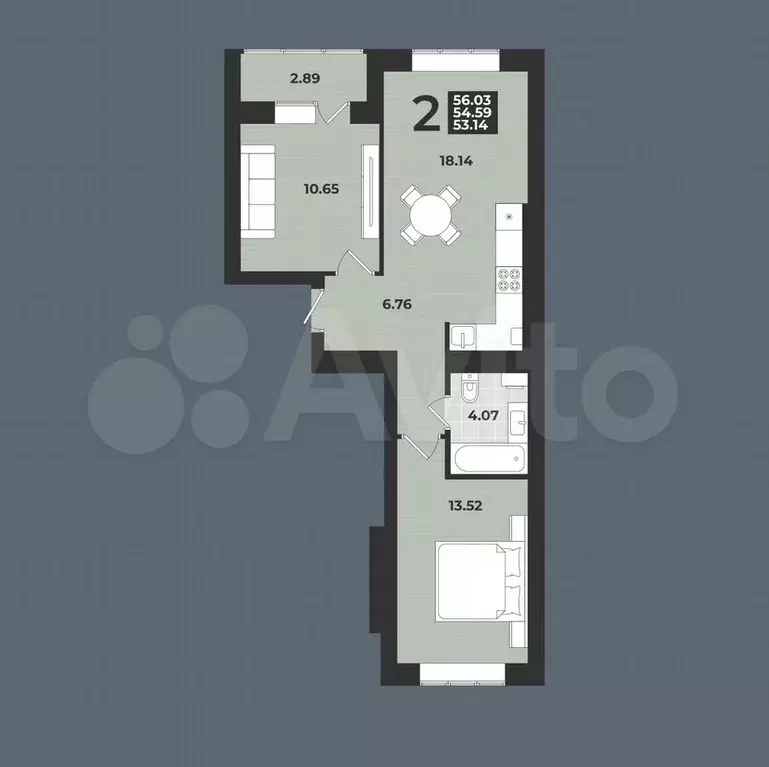 2-к. квартира, 56 м, 2/9 эт. - Фото 1
