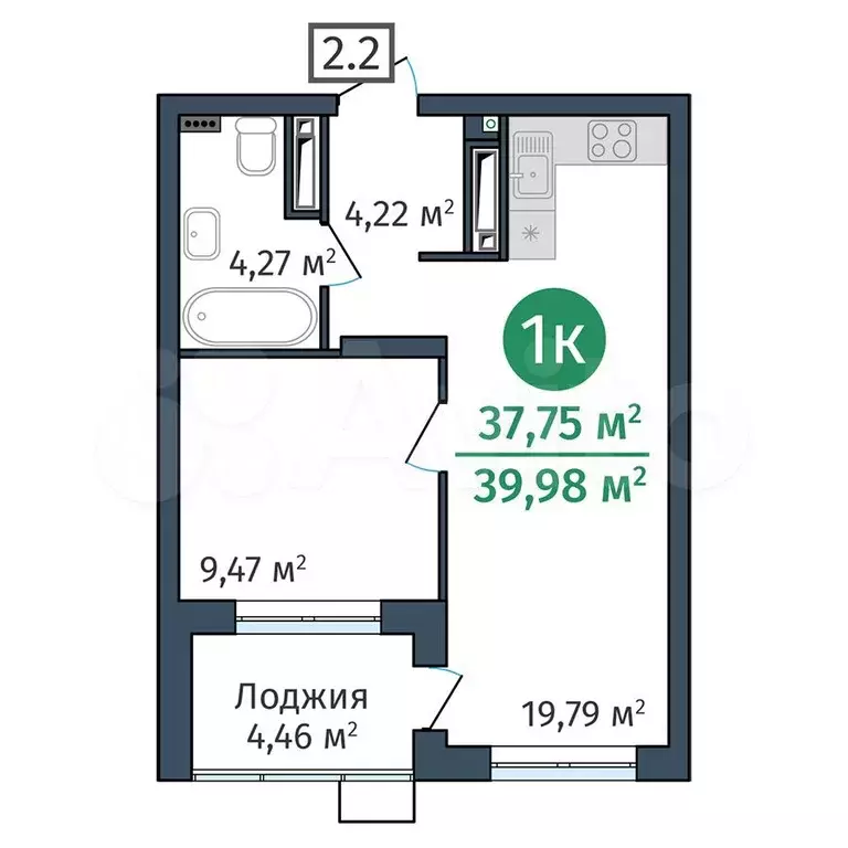 1-к. квартира, 37,8 м, 19/25 эт. - Фото 0