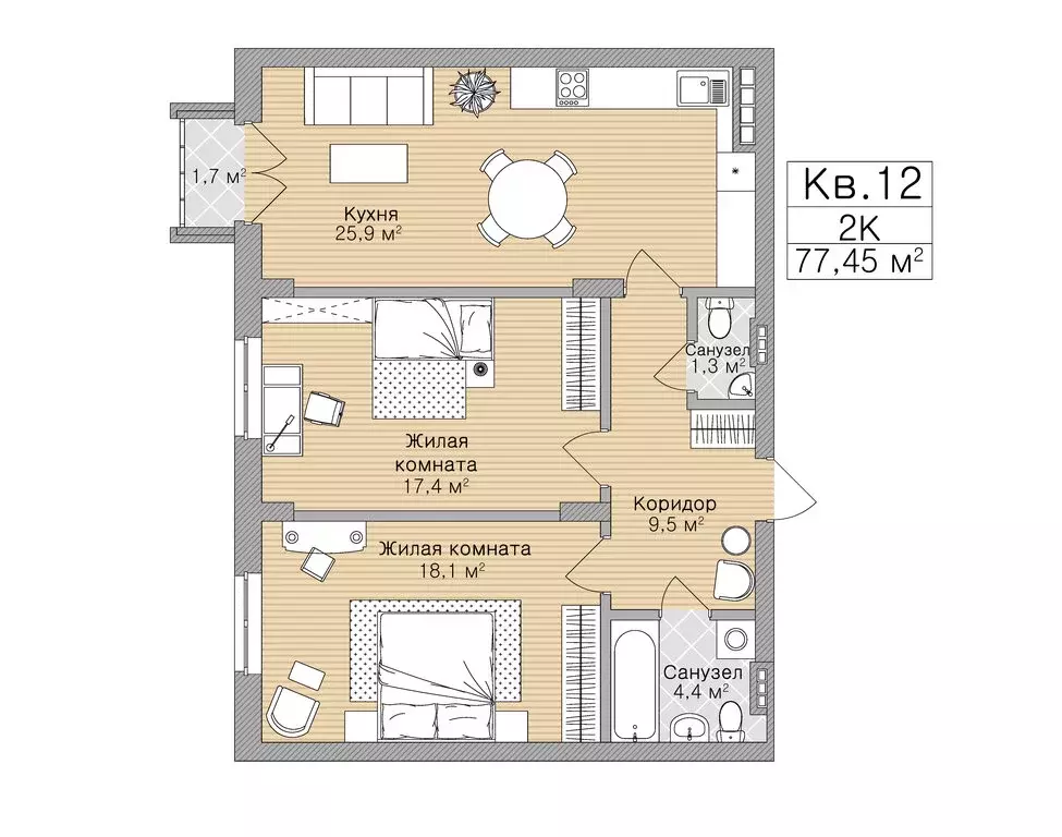 2-комнатная квартира: Рязань, улица Горького, 62 (77.45 м) - Фото 0