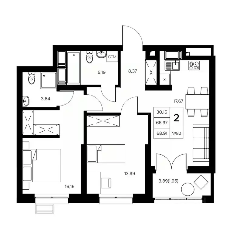 2-к кв. Калужская область, Обнинск Заовражье жилрайон, Новый город ... - Фото 1