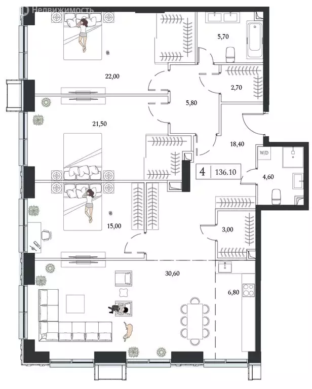 4-комнатная квартира: Москва, проспект Андропова, 9/1 (136.1 м) - Фото 1
