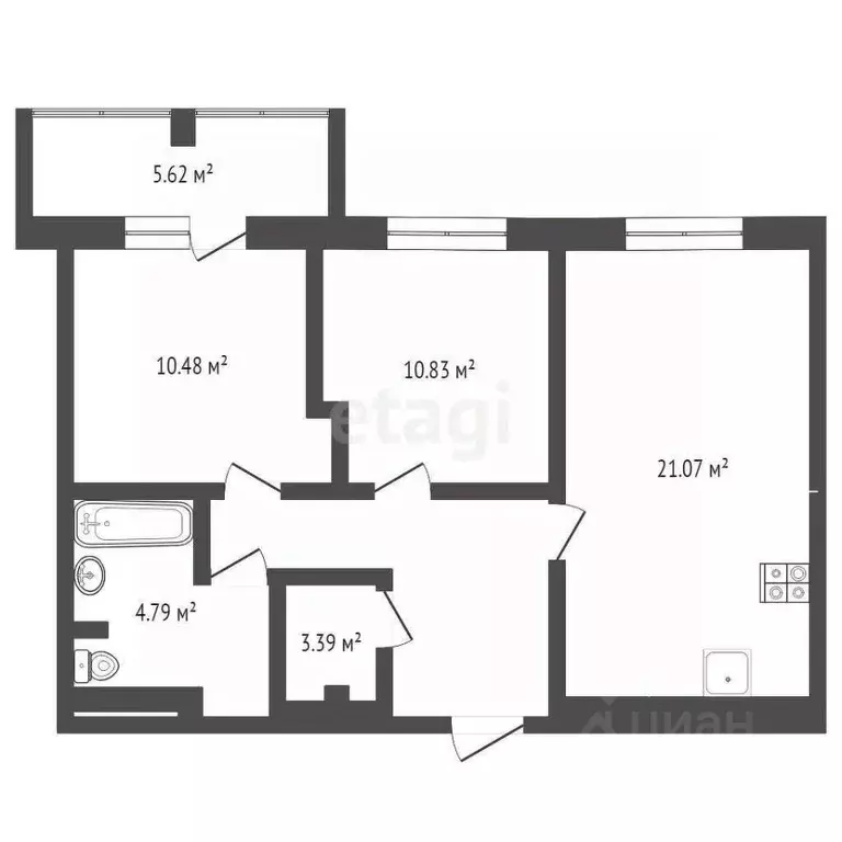 2-к кв. Тюменская область, Тюмень ул. Фармана Салманова, 22 (61.3 м) - Фото 1