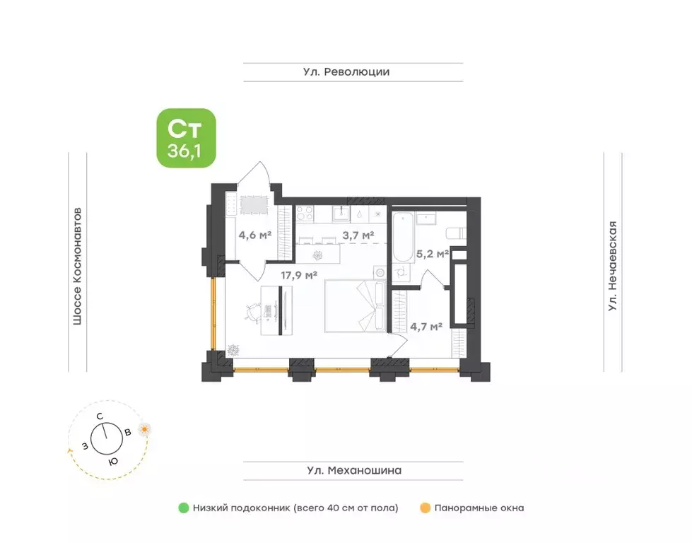 1-к кв. Пермский край, Пермь ул. Механошина, 16 (36.1 м) - Фото 1