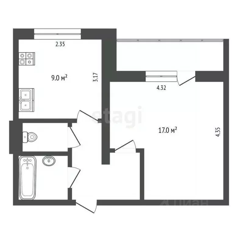 1-к кв. Калужская область, Калуга бул. Байконур, 1 (34.9 м) - Фото 1
