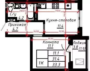 1-комнатная квартира: Барнаул, улица имени В.Т. Христенко, 7 (33.3 м) - Фото 0