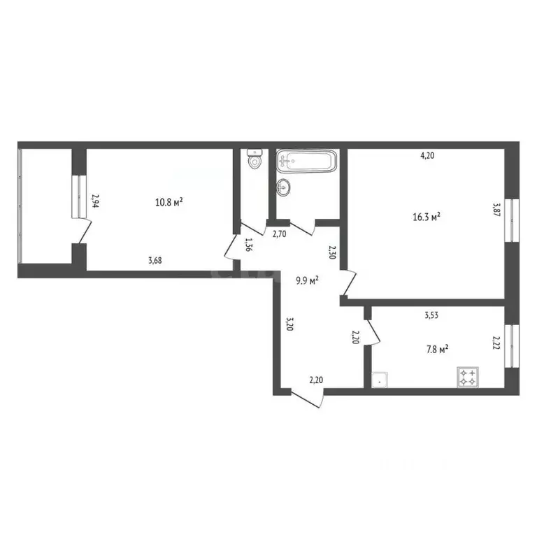 2-к кв. Амурская область, Благовещенск ул. Калинина, 127 (49.1 м) - Фото 2