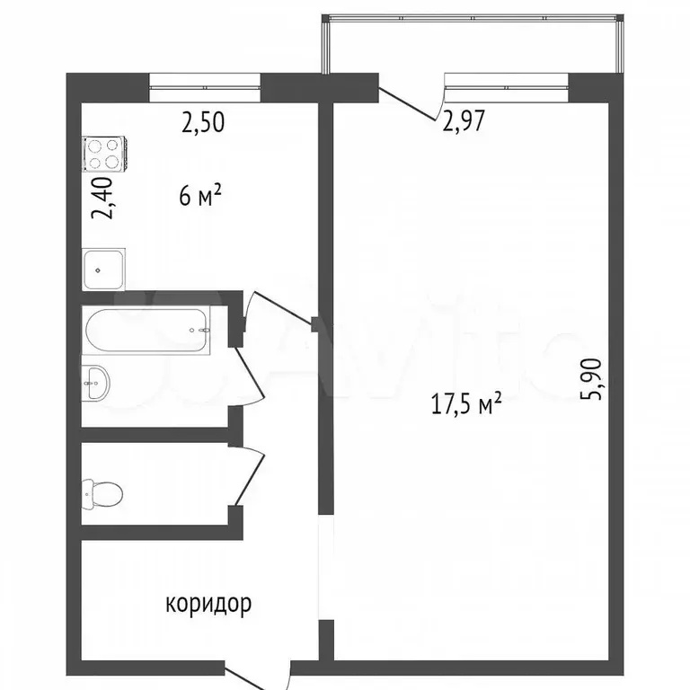 1-к. квартира, 30,3 м, 5/5 эт. - Фото 0