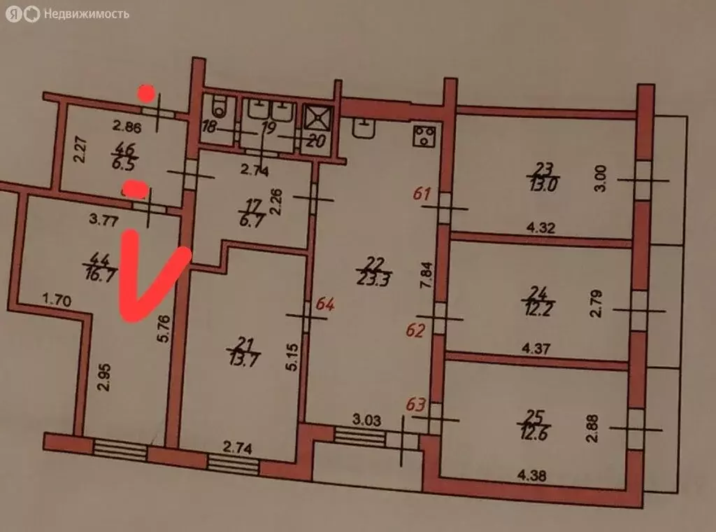 1к в 5-комнатной квартире (27 м) - Фото 2