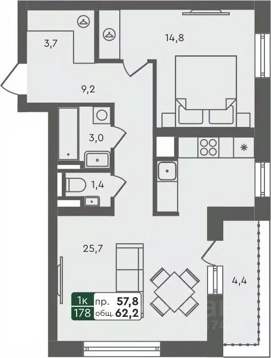 1-к кв. Курганская область, Курган Заозерный жилрайон, 6А мкр, 25/4 ... - Фото 0