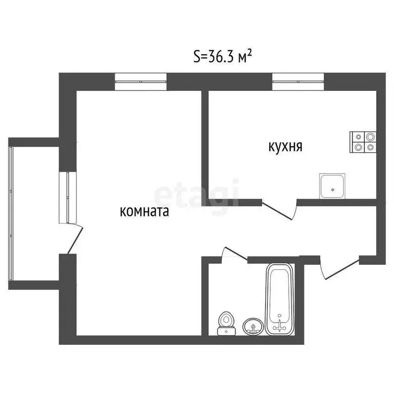 1-комнатная квартира: Исетское, улица Федосова, 2 (36.3 м) - Фото 0