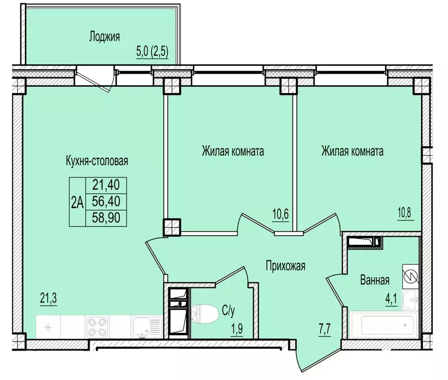 2-к кв. Псковская область, Псков Овсище исторический район,  (58.9 м) - Фото 1