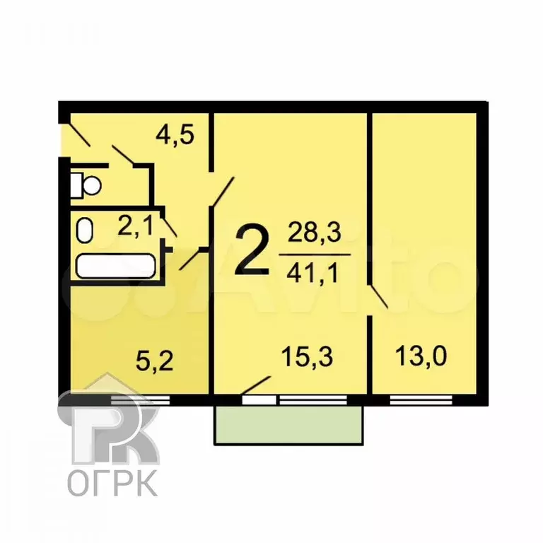 2-к. квартира, 41,1 м, 4/5 эт. - Фото 0