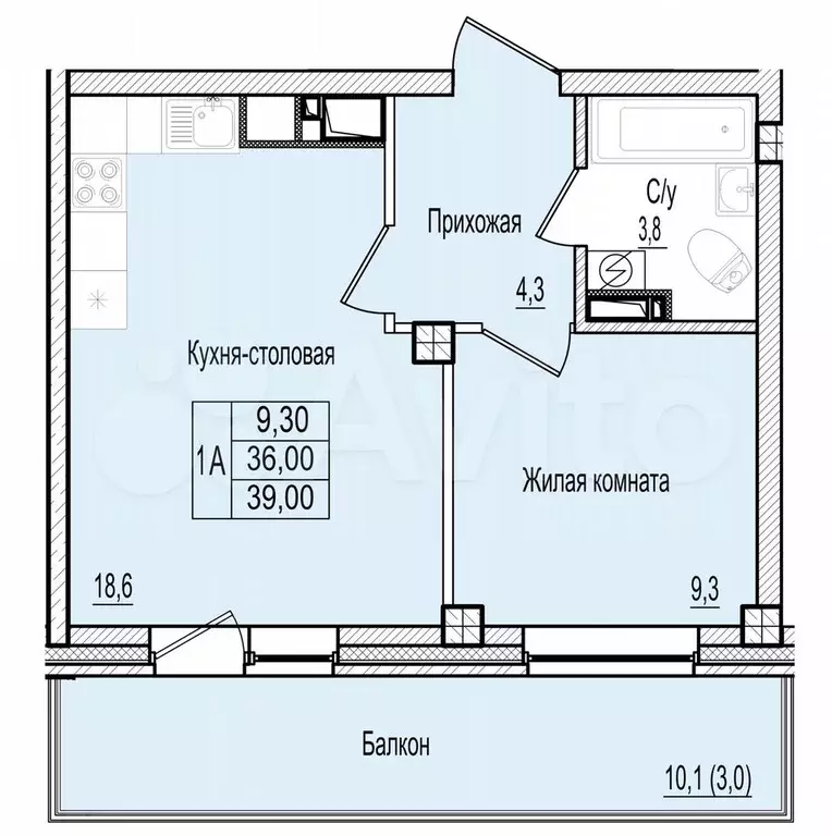 1-к. квартира, 39 м, 4/7 эт. - Фото 0