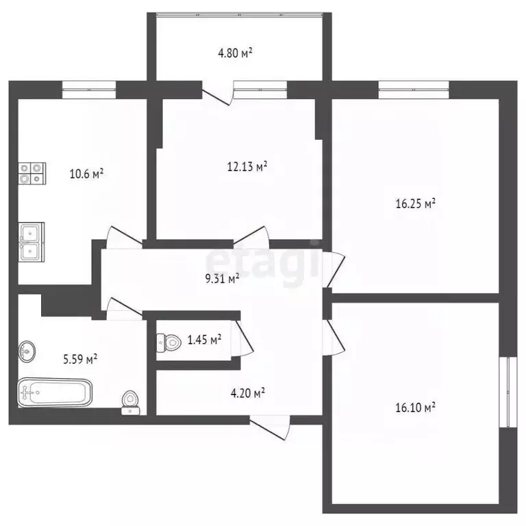 3-к кв. Самарская область, Самара Южное ш., 7А (79.9 м) - Фото 1