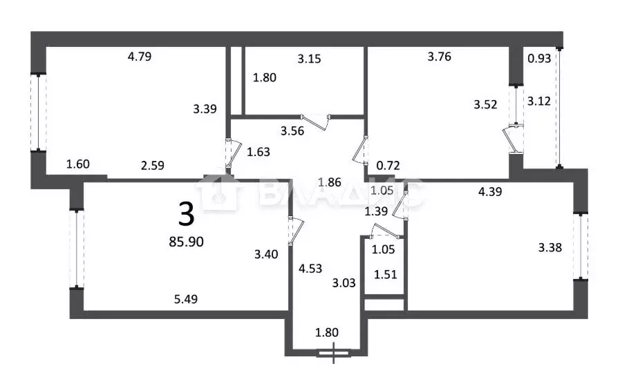 3-комнатная квартира: Троицк, улица Академика Дыхне, 18 (85.9 м) - Фото 1