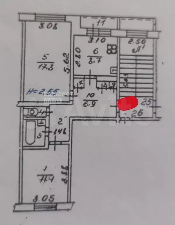 2-к. квартира, 53,4 м, 4/5 эт. - Фото 0