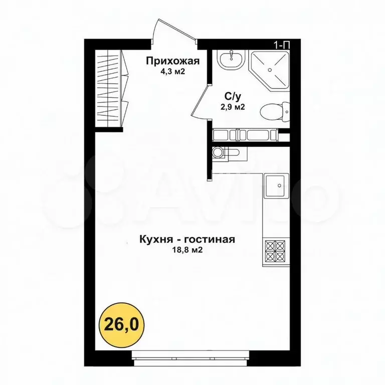 Квартира-студия, 26 м, 2/4 эт. - Фото 0
