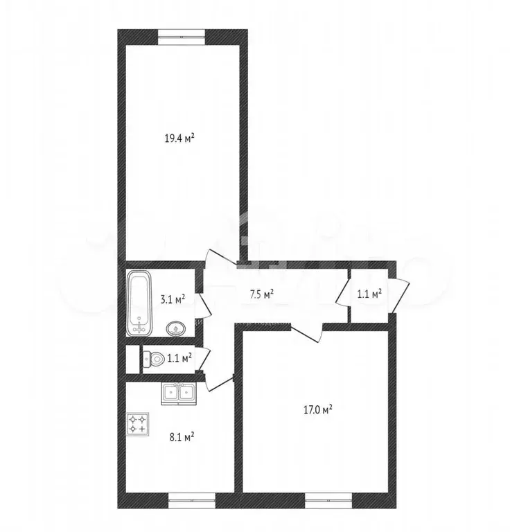 2-к. квартира, 57,6 м, 2/5 эт. - Фото 0