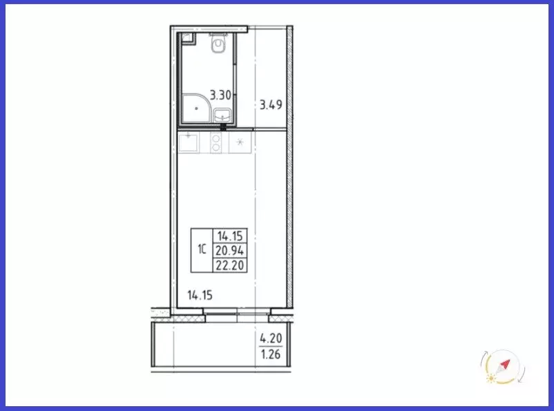 Квартира-студия: Санкт-Петербург, набережная реки Каменки, 15к3 (22 м) - Фото 0