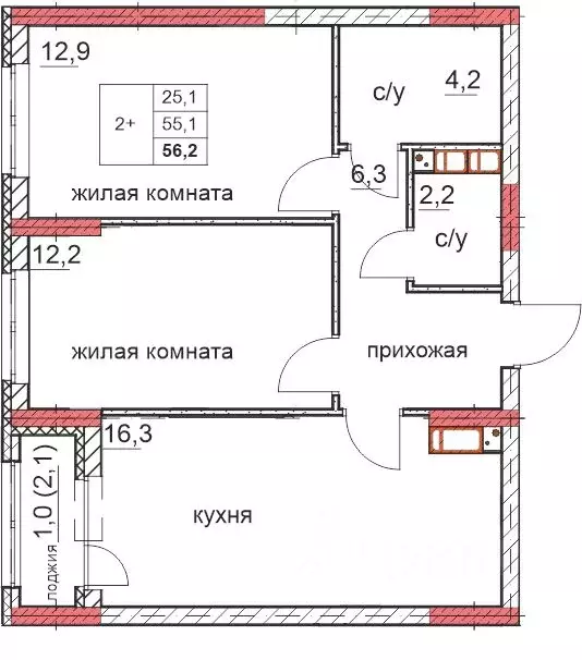 2-к кв. Нижегородская область, Дзержинск Комсомольский мкр,  (55.1 м) - Фото 0