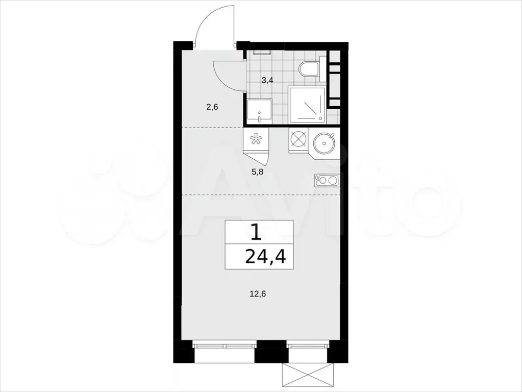 Квартира-студия, 24,4м, 4/8эт. - Фото 0