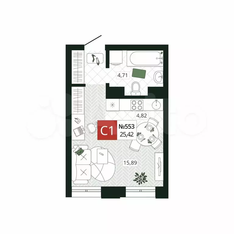 Квартира-студия, 25,4 м, 13/19 эт. - Фото 0