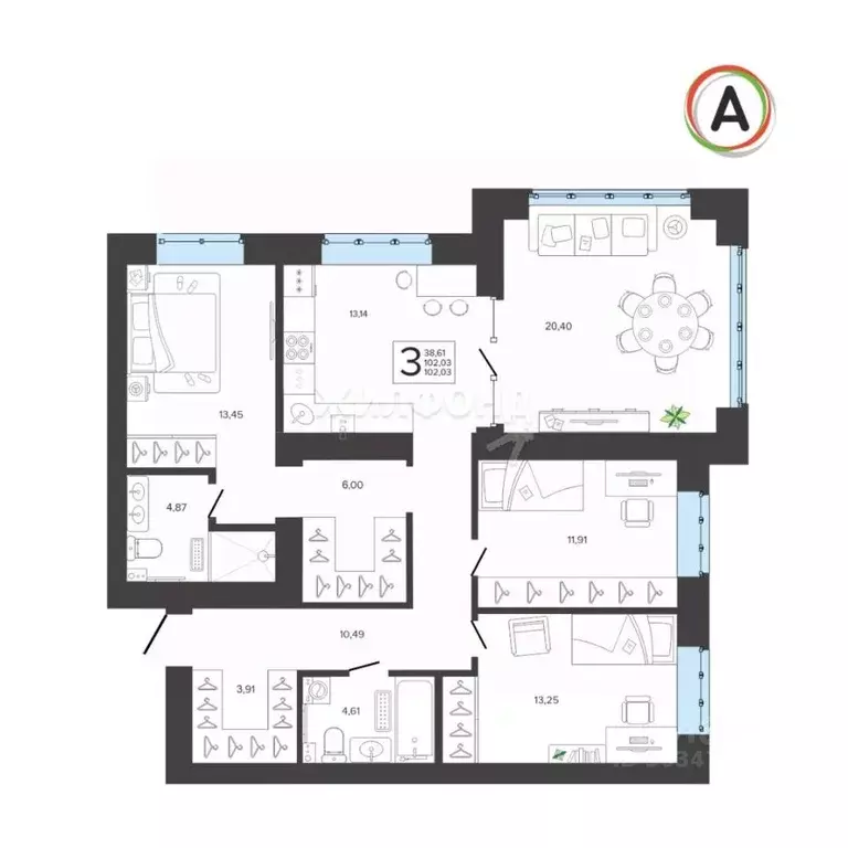 3-к кв. Брянская область, Брянск 3 (102.0 м) - Фото 0