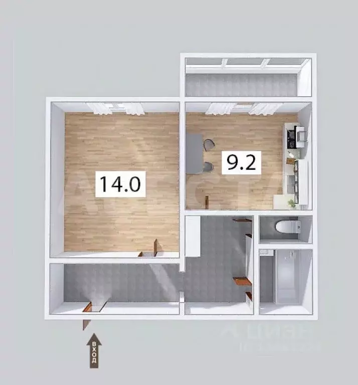 1-к кв. Омская область, Омск проезд 1-й Амурский, 5к2 (36.5 м) - Фото 2