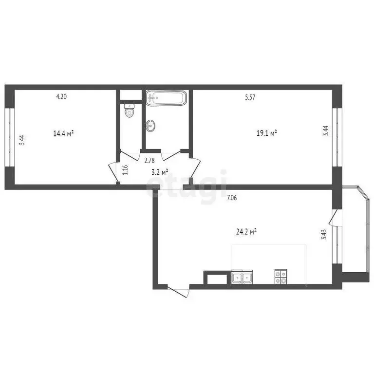 2-комнатная квартира: деревня Дударева, улица Созидателей, 10 (66.3 м) - Фото 0