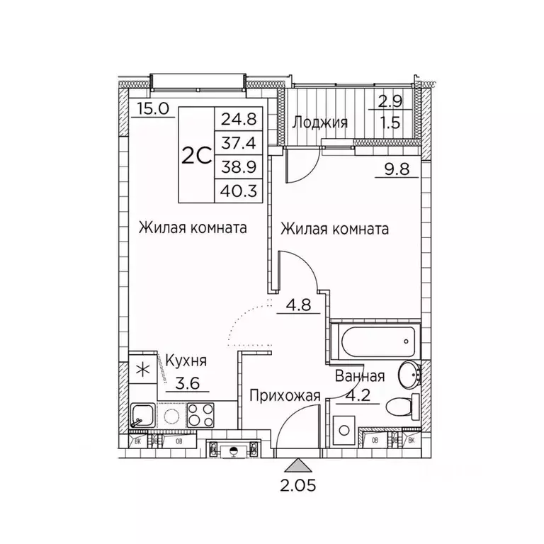 2-к кв. Приморский край, Владивосток ул. Расула Гамзатова, 7к2 (40.3 ... - Фото 1