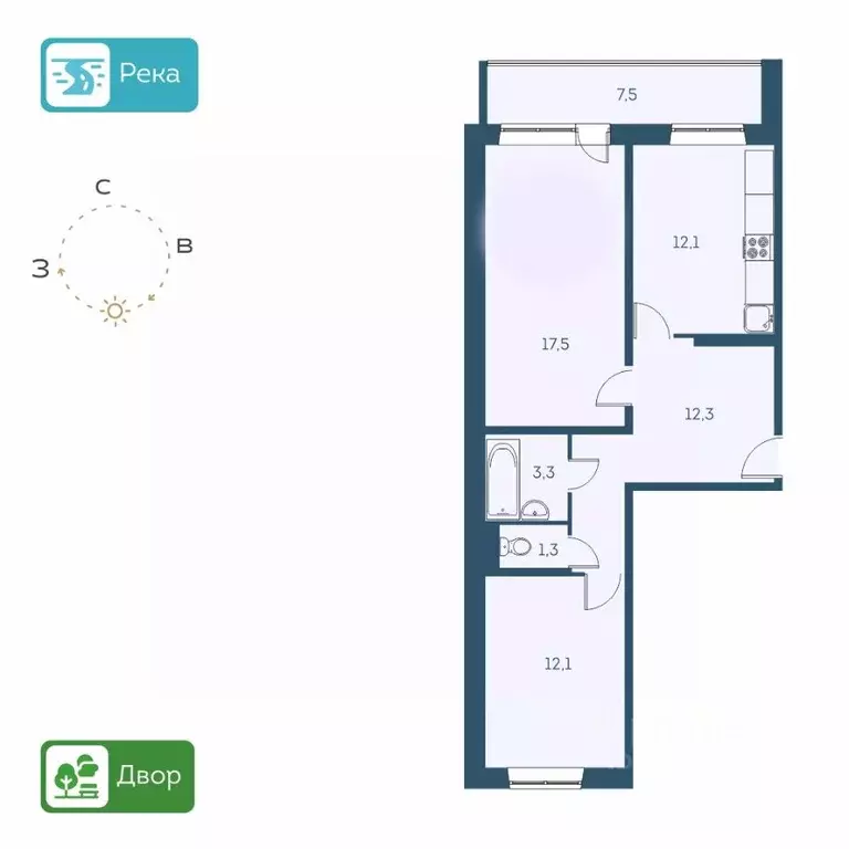 2-к кв. Новосибирская область, Новосибирск Междуреченская ул., 7/1 ... - Фото 1