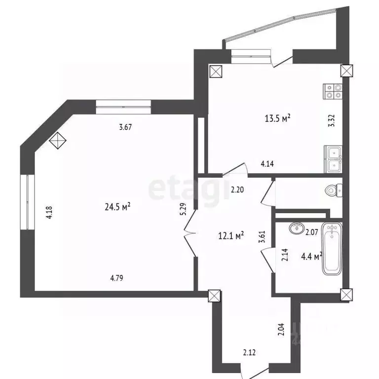1-к кв. Челябинская область, Челябинск ул. Дегтярева, 75А (56.4 м) - Фото 2