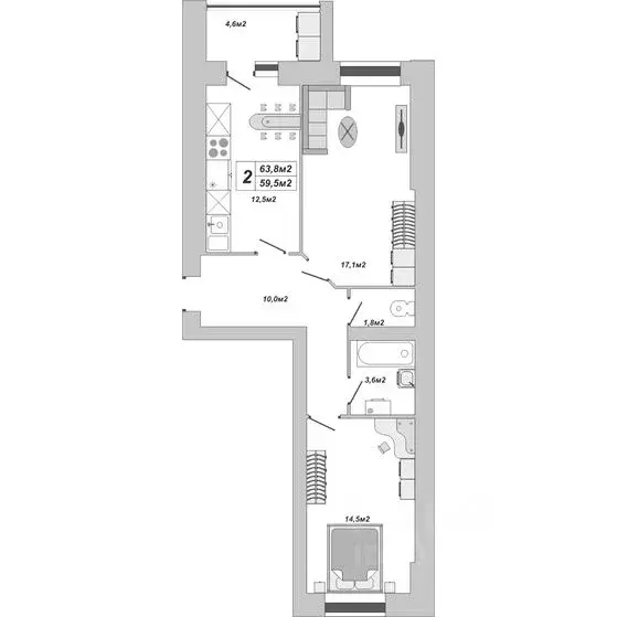 2-к кв. Тамбовская область, Тамбов ул. Чичерина, 7/3 (63.8 м) - Фото 0