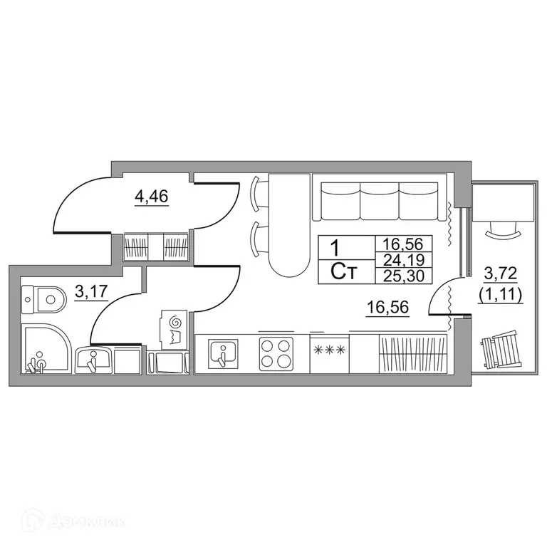 Продаётся квартира-студия, 25.3 м - Фото 1