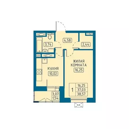 Продаётся 1-к квартира, 38.6 м - Фото 1