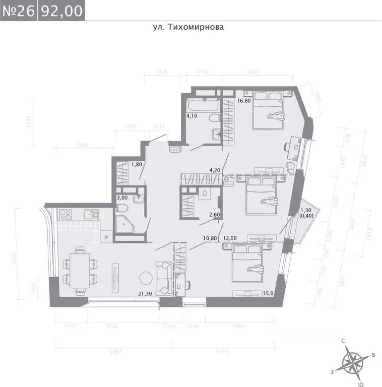 3-к кв. Татарстан, Казань ул. Калинина, 1Б (92.0 м) - Фото 0