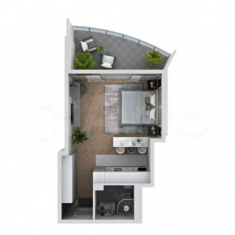 Апартаменты-студия, 42,4 м, 8/11 эт. - Фото 1