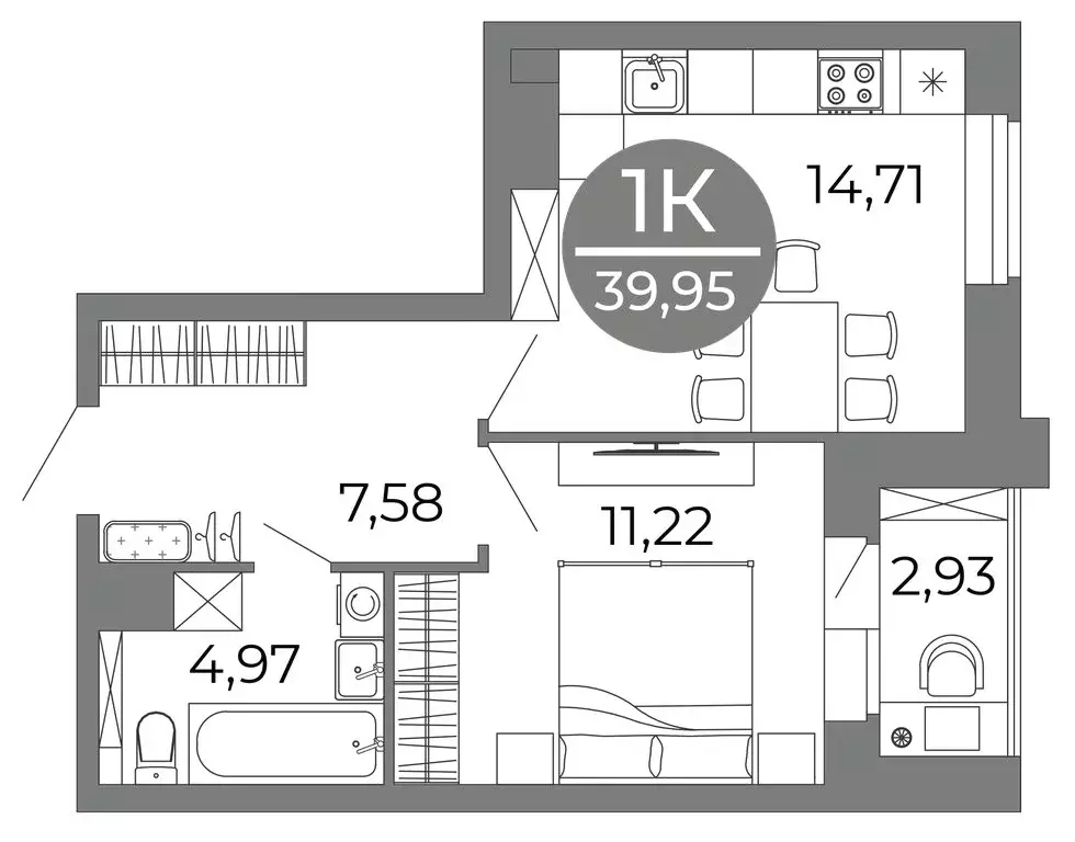 1-комнатная квартира: Воронеж, улица Кривошеина, 13/14 (39.95 м) - Фото 0