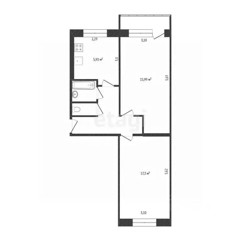 2-к кв. Белгородская область, Белгород ул. Некрасова, 30а (47.6 м) - Фото 1
