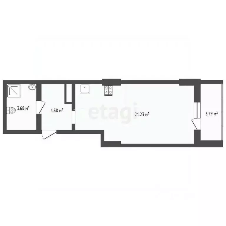 Студия Тюменская область, Тюмень ул. Дмитрия Менделеева, 2к1 (32.8 м) - Фото 2
