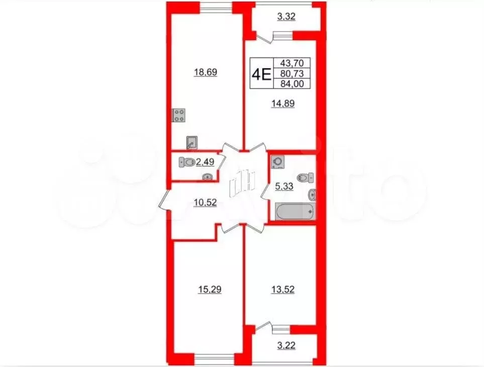 3-к. квартира, 84м, 2/12эт. - Фото 0