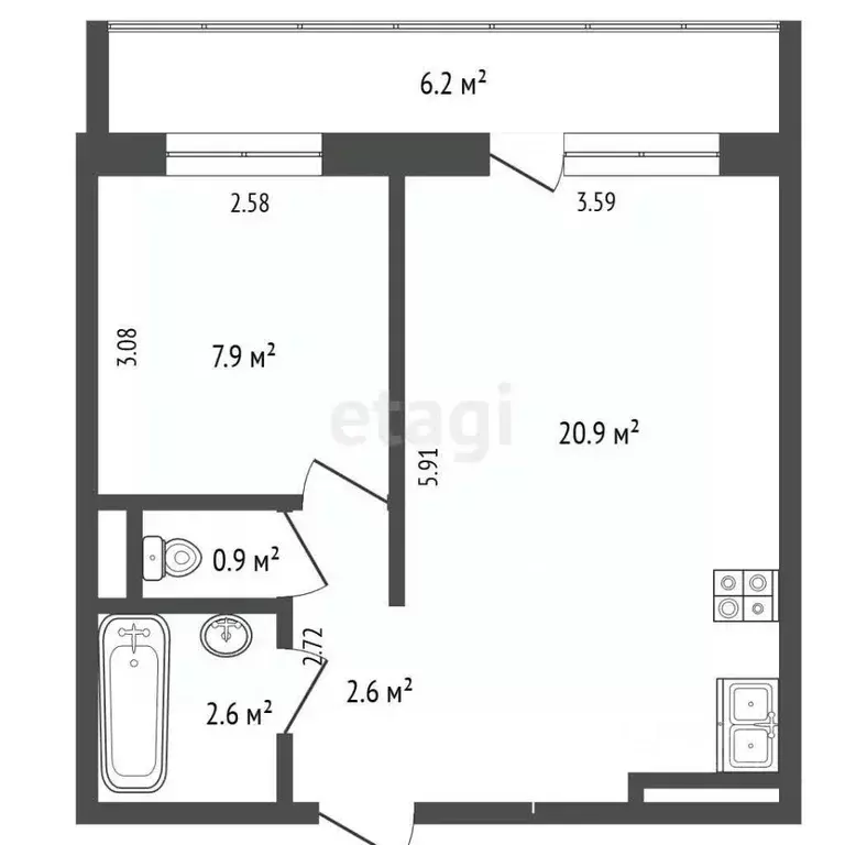 2-к кв. Томская область, Томск ул. Ивановского, 30 (34.8 м) - Фото 2